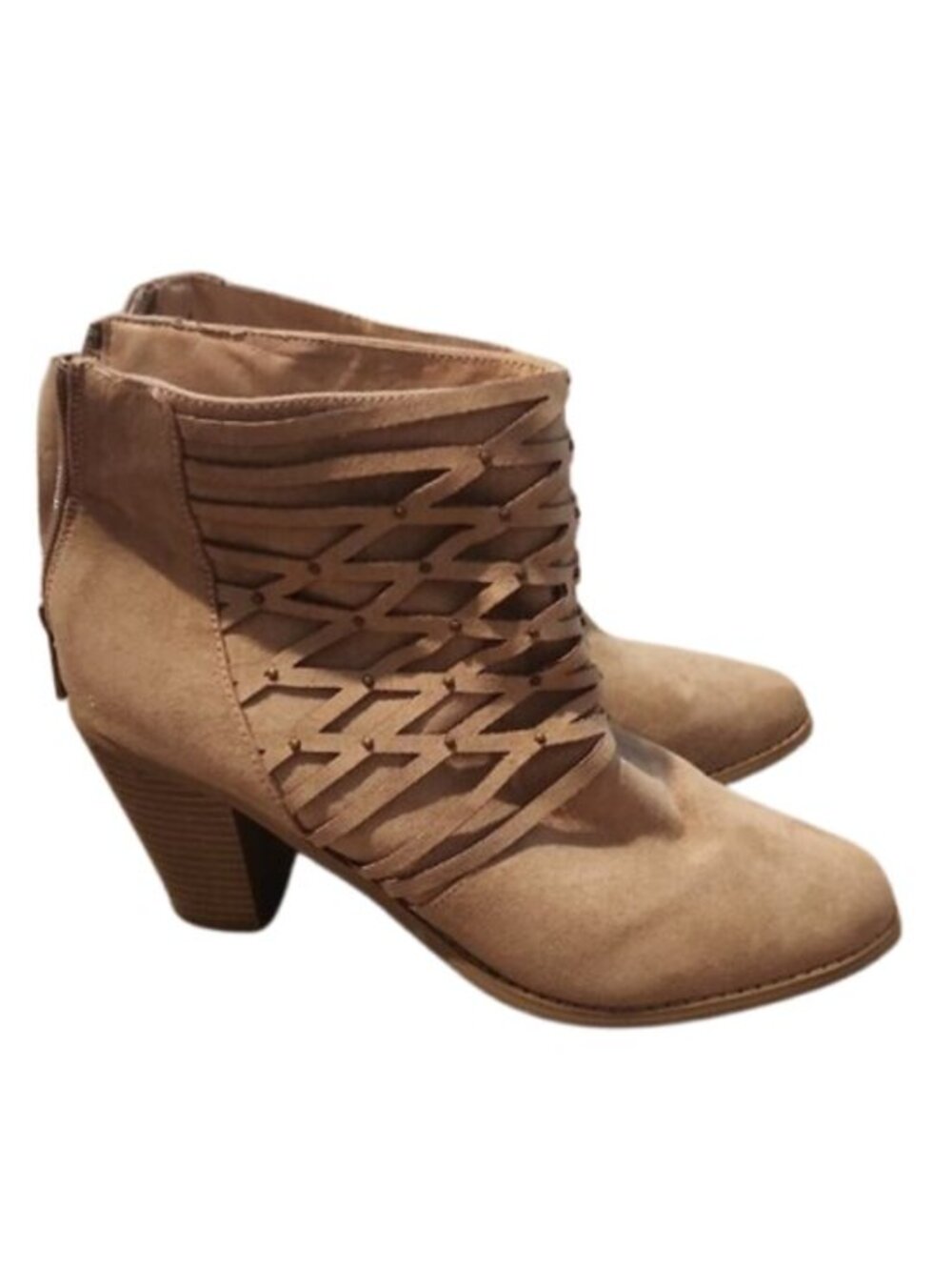 [Just Fab] Women's Tan Suede Lace-Up Ankle Boots - Size 12